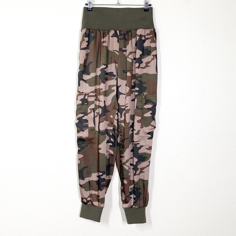 Cinq a Sept Giles Camo Cargo Pants M Jogger Green Brown Pockets High Waist